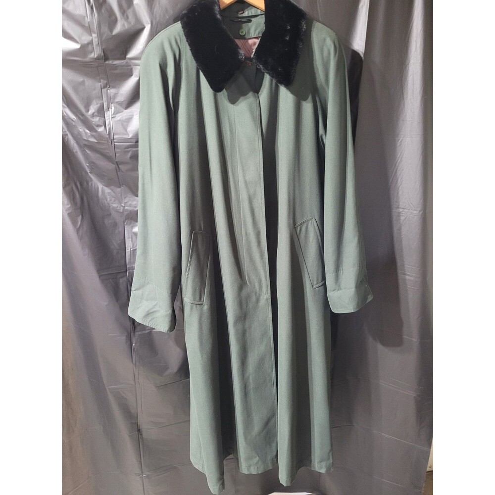 Sanyo Carol Cohen Green Wmns Coat Trench  Removable Lining & Furr Collar Sz 20w